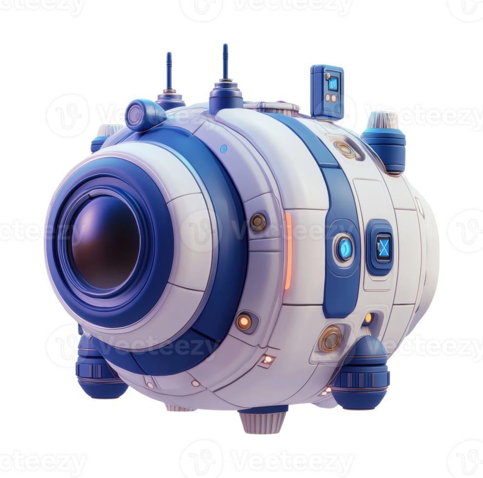 Futuristic robotic spacecraft with technological details png