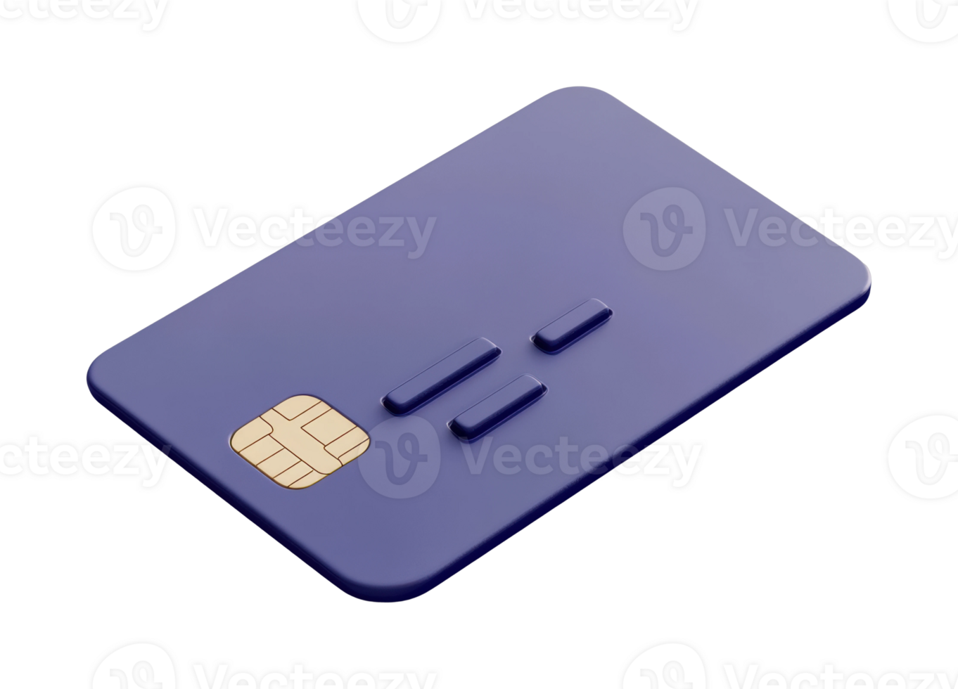 Modern blue credit card with emv chip and embossed details png