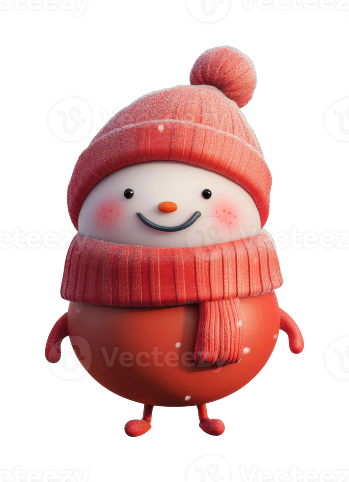 Cheerful snowman with red hat and scarf smiling png