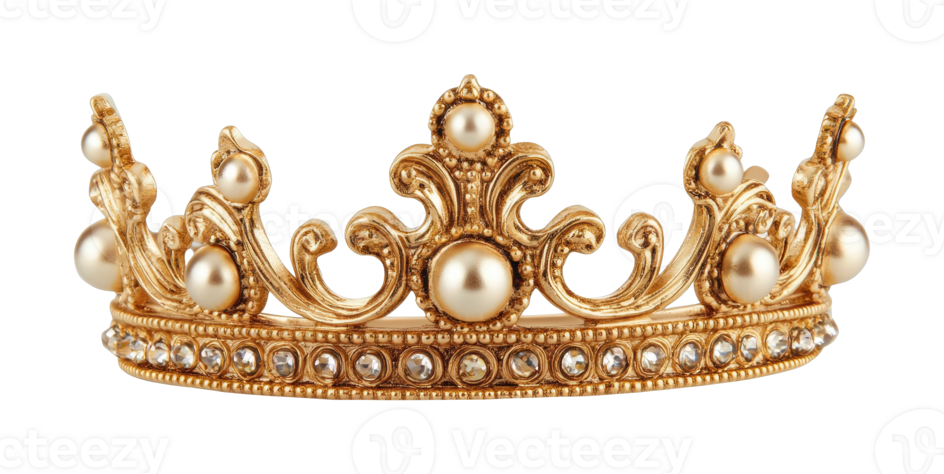 Ornate gold crown adorned with pearls and gems png