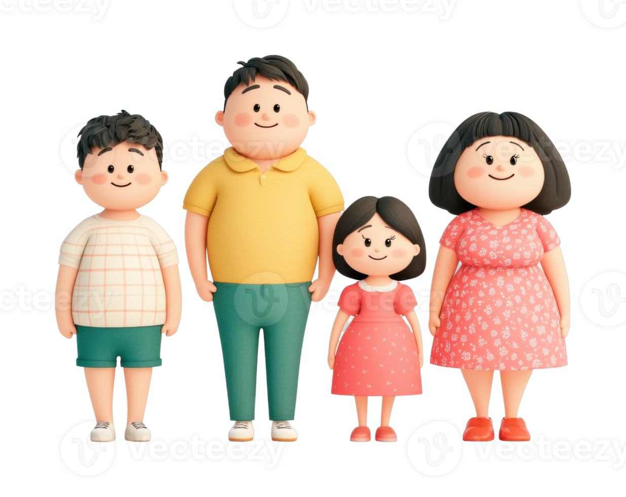 Animated family portrait with two adults and two children png