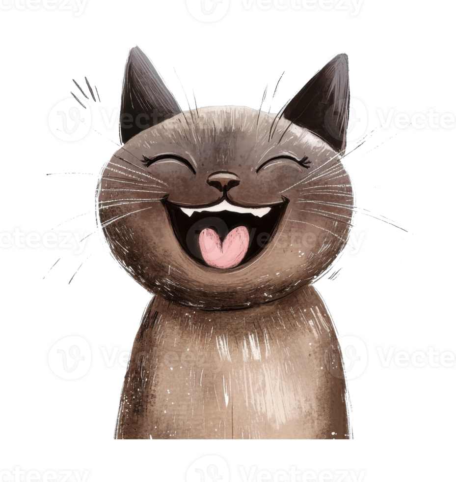 Joyful cartoon cat with laughter and whiskers up png