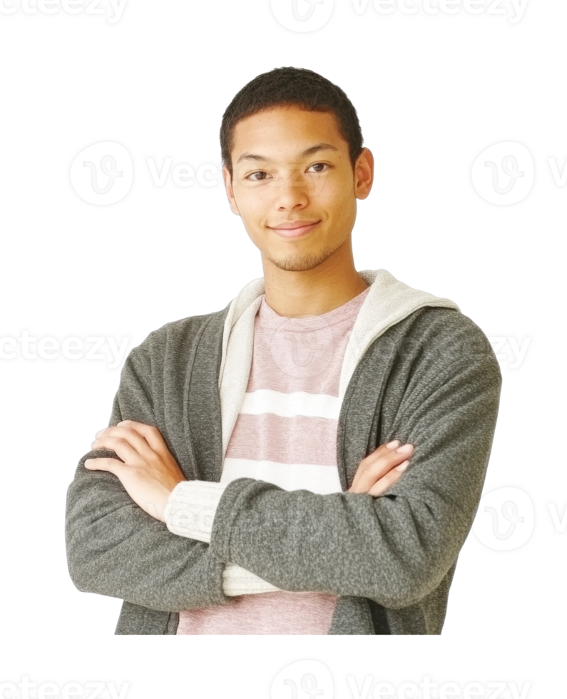 Confident young african male with arms crossed in casual outfit png
