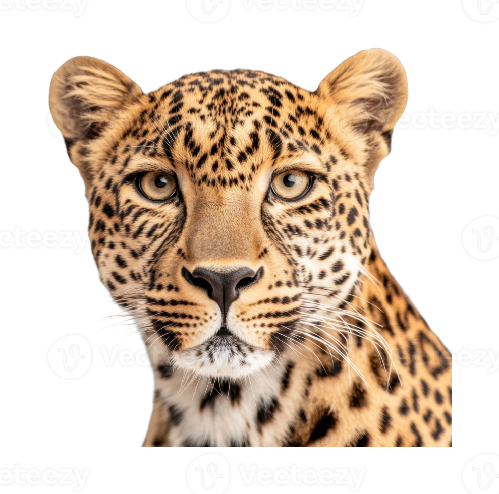 Intense portrait of a leopard with striking eyes and spotted fur png