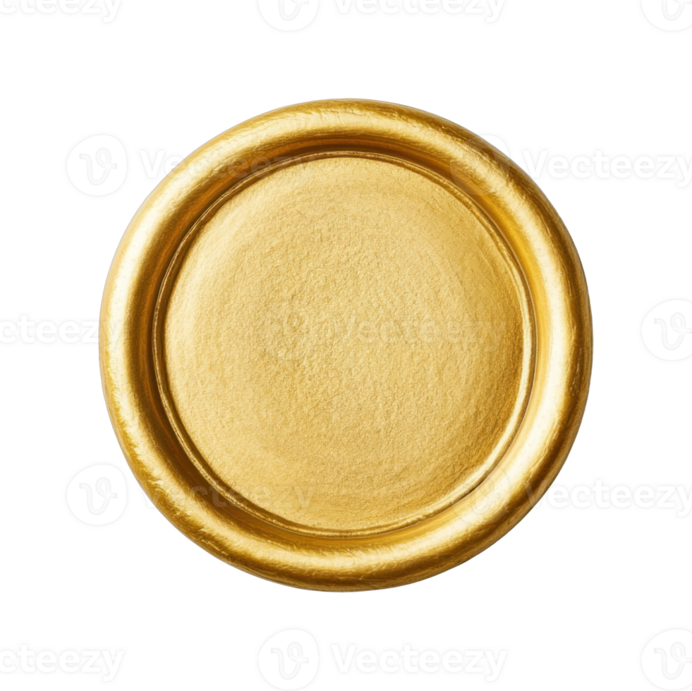 Circular gold medallion with smooth center design png