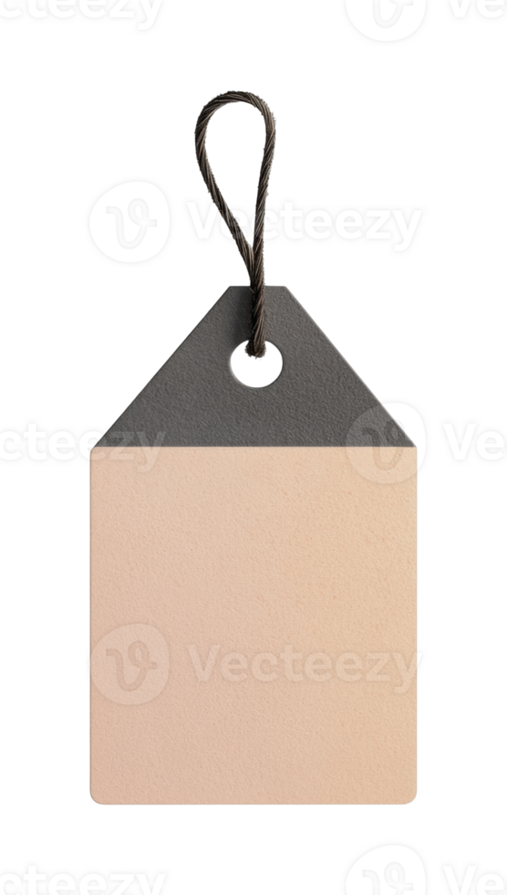 Blank square price tag with rope string attachment for retail use png