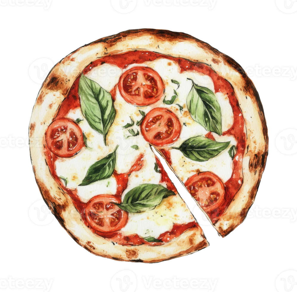 Delicious italian margherita pizza with fresh basil and tomatoes png
