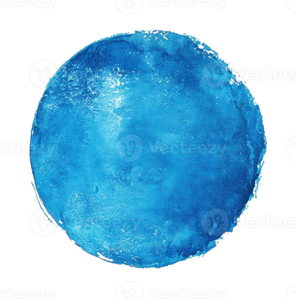 Abstract blue watercolor circle with textured brush strokes png