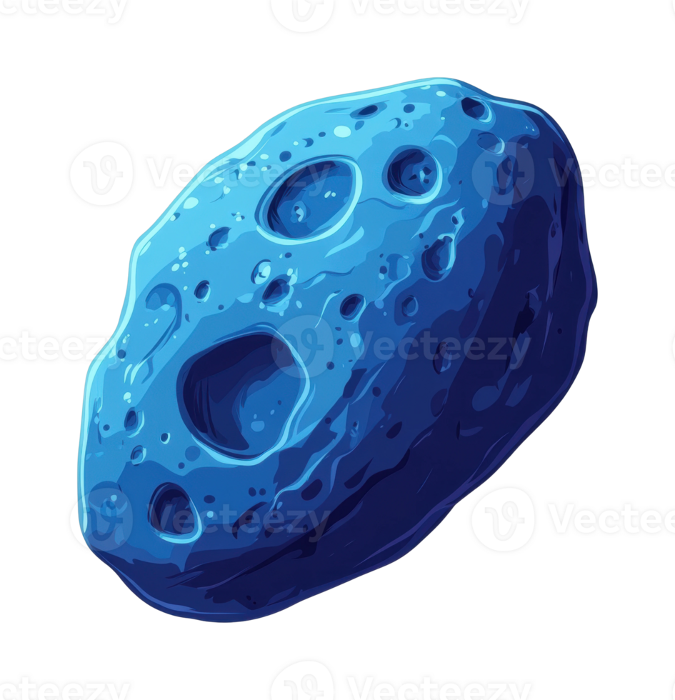 Blue textured asteroid with craters and dimples in space illustration png