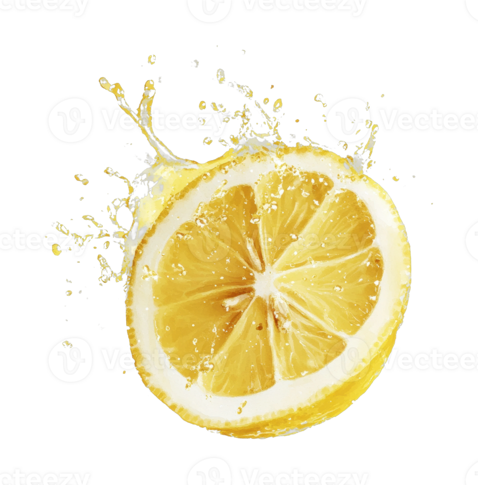 Splashing lemon with water droplets in motion png