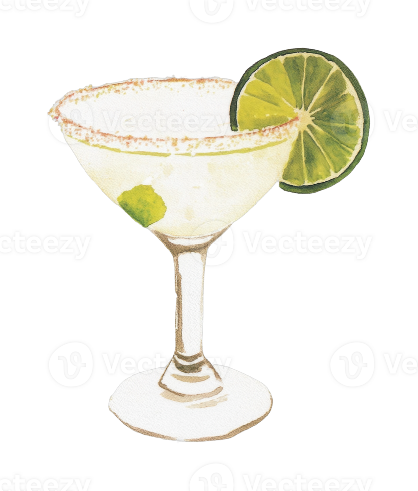 Margarita cocktail with lime garnish in elegant glass png
