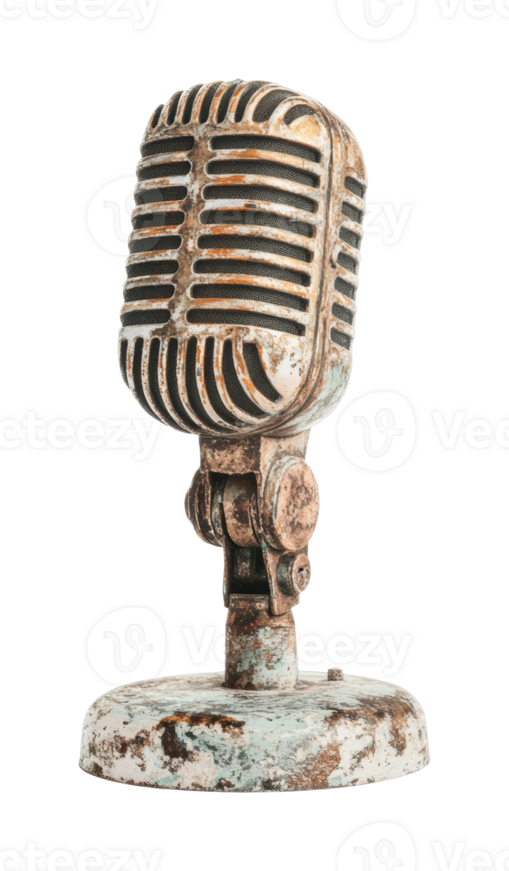 Vintage rusty microphone on stand png