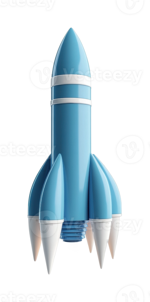 Blue toy rocket with white fins png
