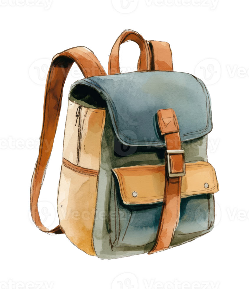 Stylish leather backpack with buckle straps png