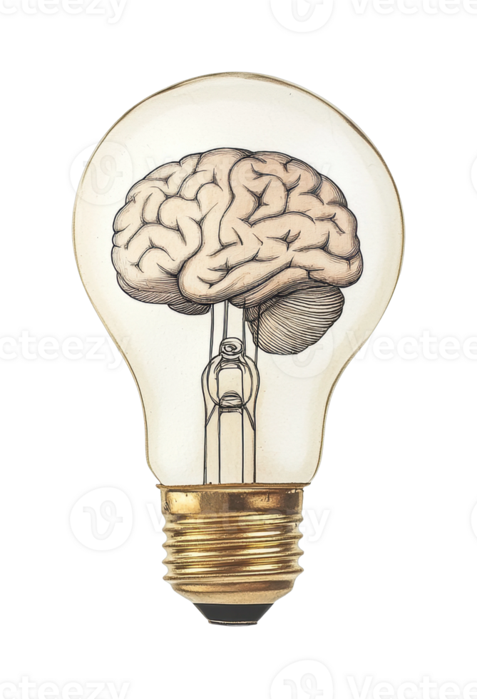 Conceptual light bulb with brain symbolizing creativity and innovation png