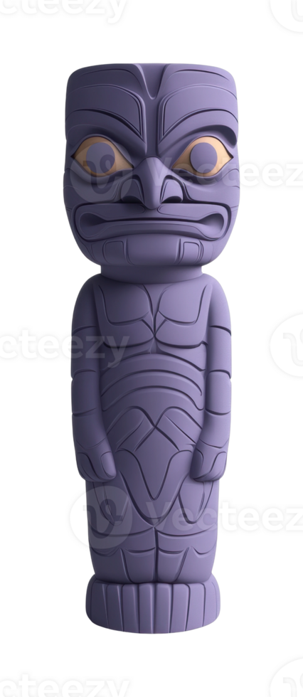 Purple tribal tiki statue with intricate carvings png