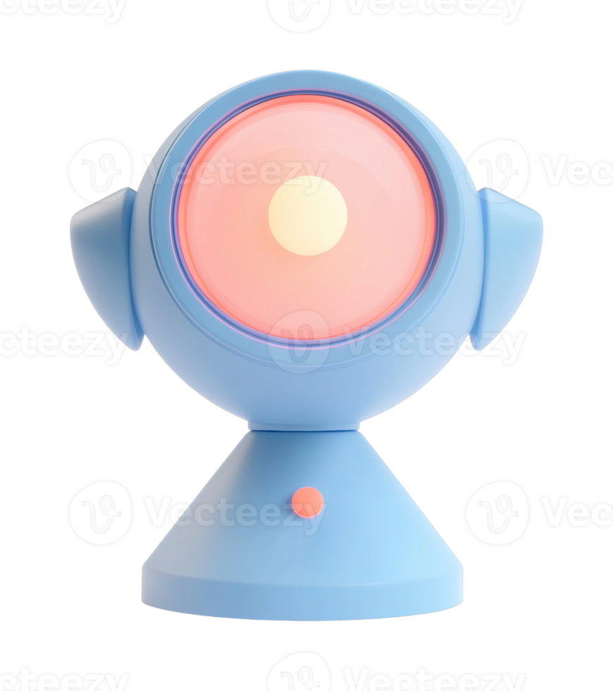 Retro-inspired blue cone lamp with circular pink light and button png