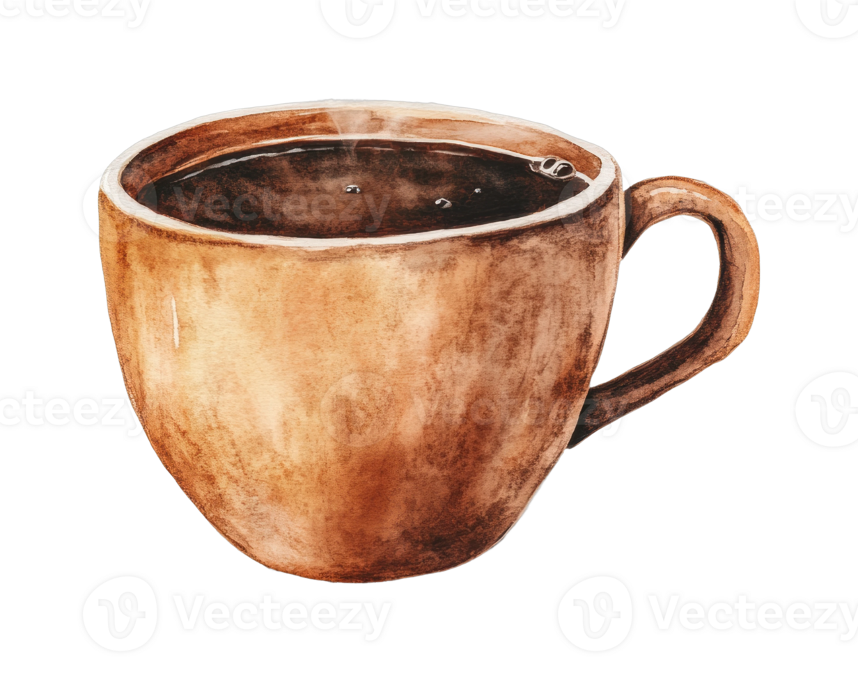 Realistic watercolor mug of hot coffee with steam png