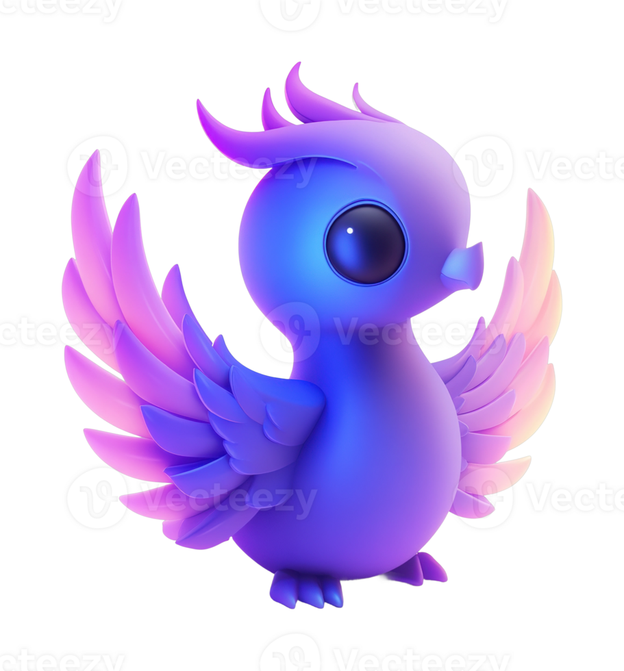 Vibrant fantasy bird with gradient feather design and large eyes png