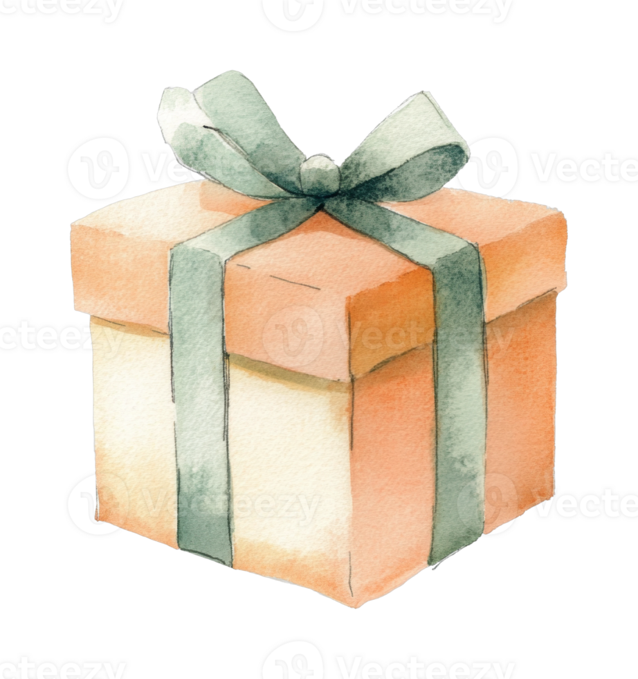 Watercolor gift box with teal ribbon png