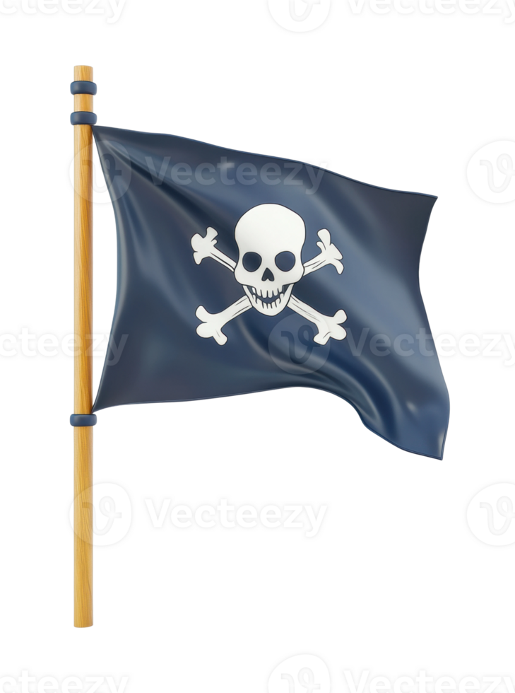 Jolly roger pirate flag with skull and crossbones on pole png