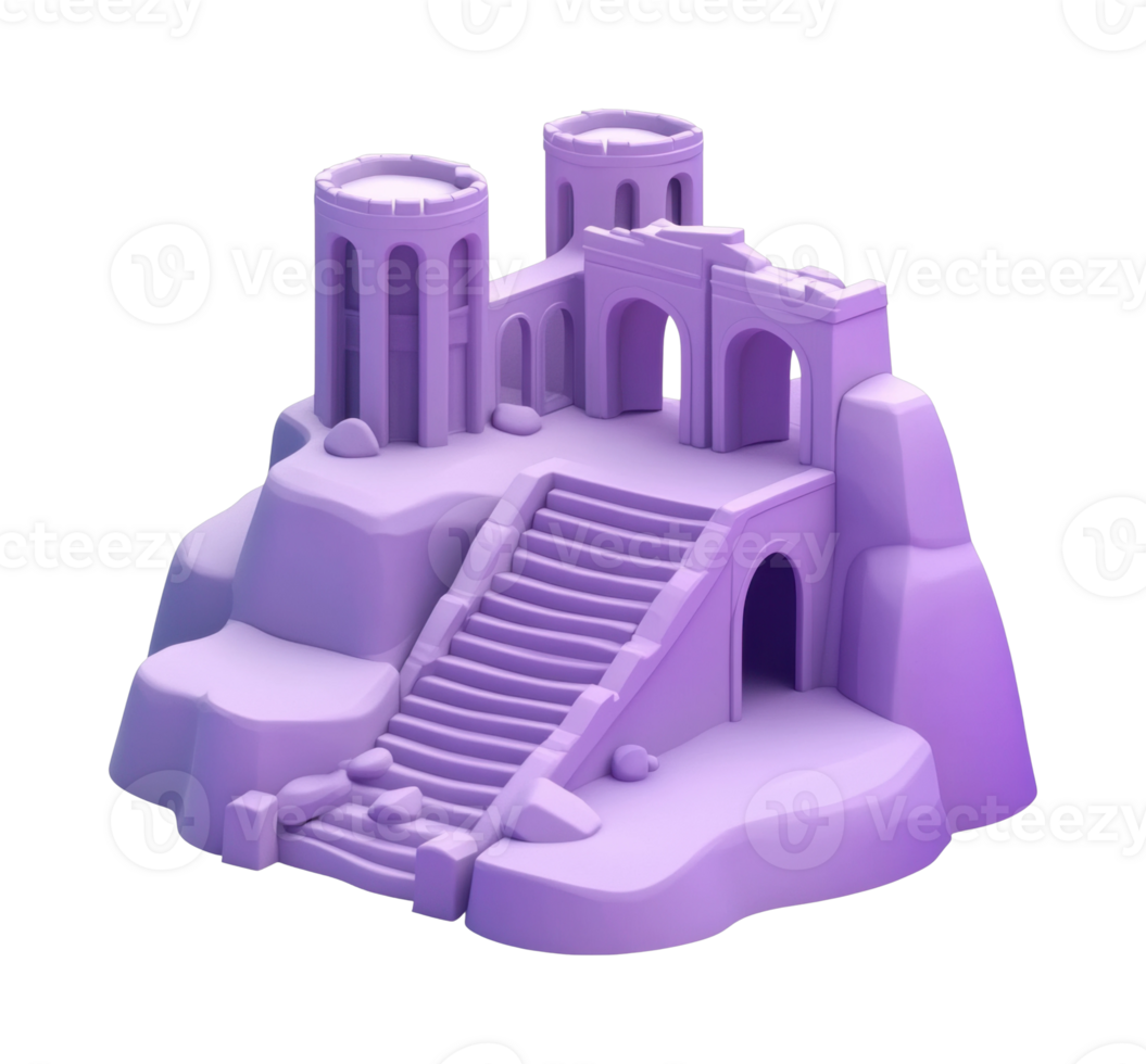 Purple fantasy castle with towers and stairs png