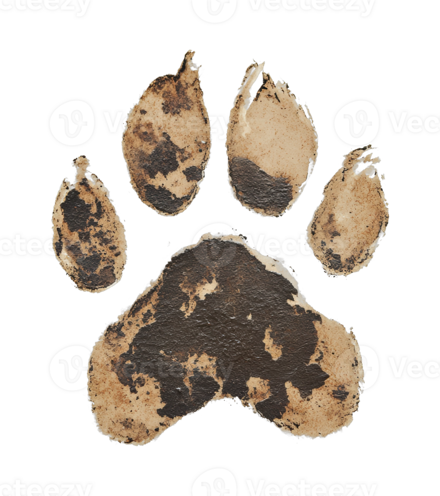 Animal paw print with distressed texture on solid background png