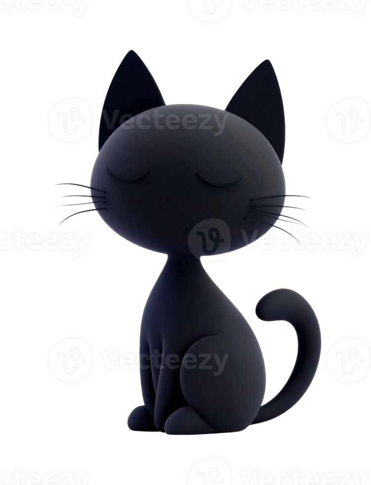 Minimalistic black cat sculpture with closed eyes png