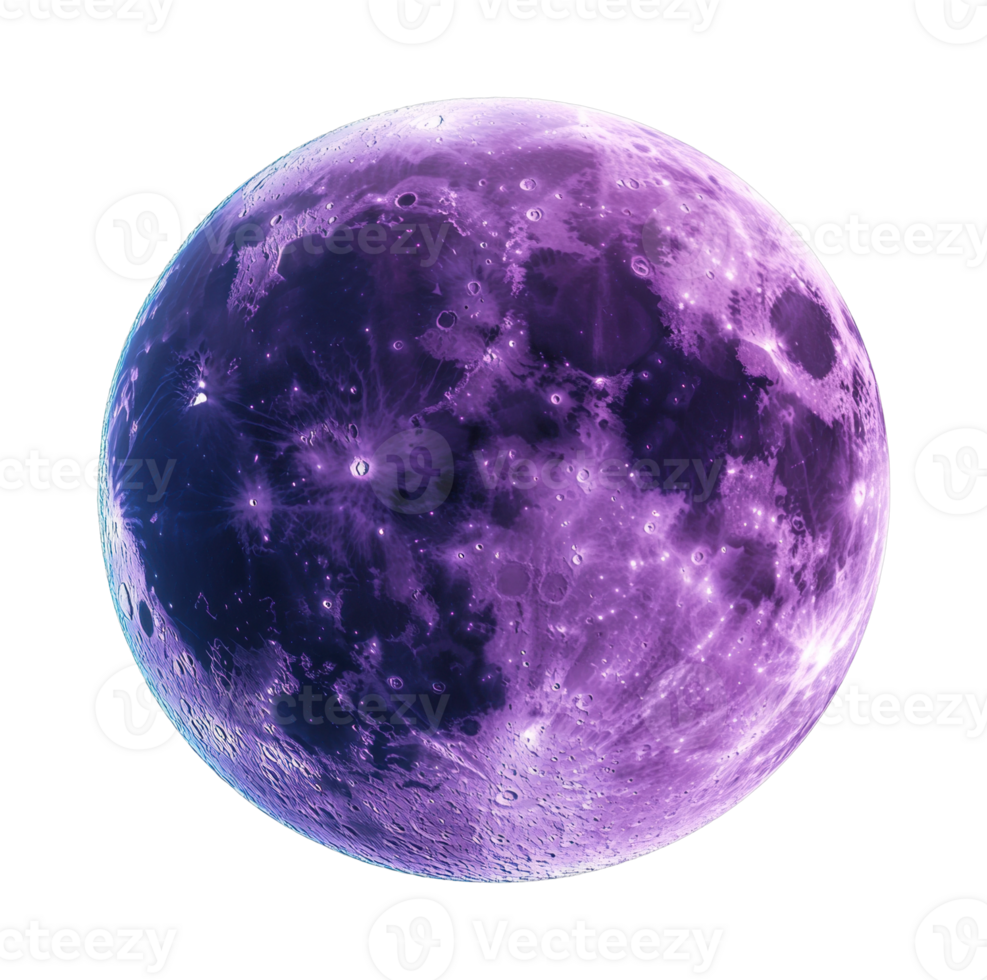 Vibrant purple lunar surface with detailed craters and texture png