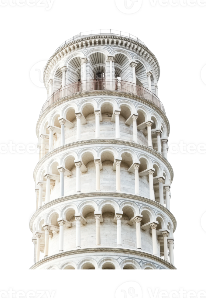 Iconic leaning tower of pisa with distinctive architectural arches png