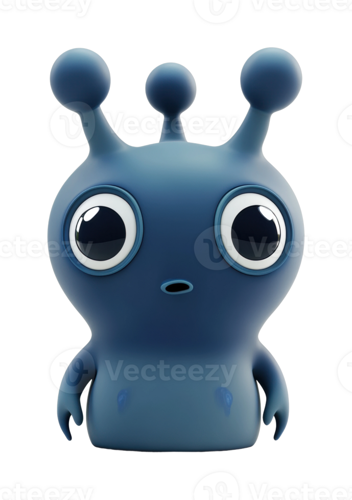 Blue cartoon alien character with big eyes and antennas png