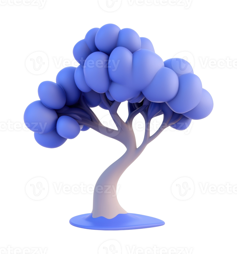 Abstract blue tree with cloud-like canopy and smooth trunk png