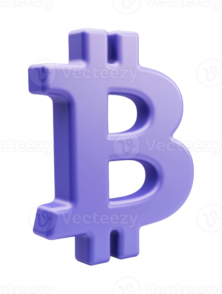Purple bitcoin symbol on white background depicting digital currency concept png