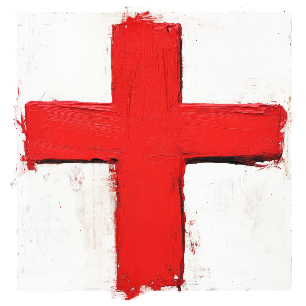 Rustic red cross on textured canvas symbolizing aid and emergency preparedness png