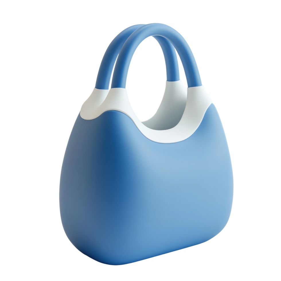 Stylish modern blue handbag with curved handles png