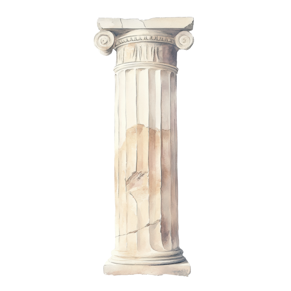 Ancient greek ionic column with scroll ornament top png