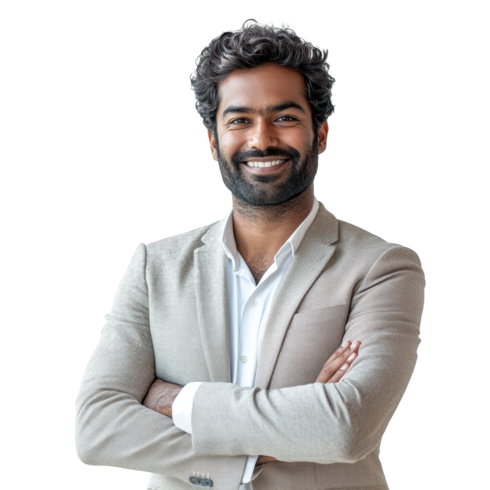 Confident young adult hispanic male in business attire smiling png