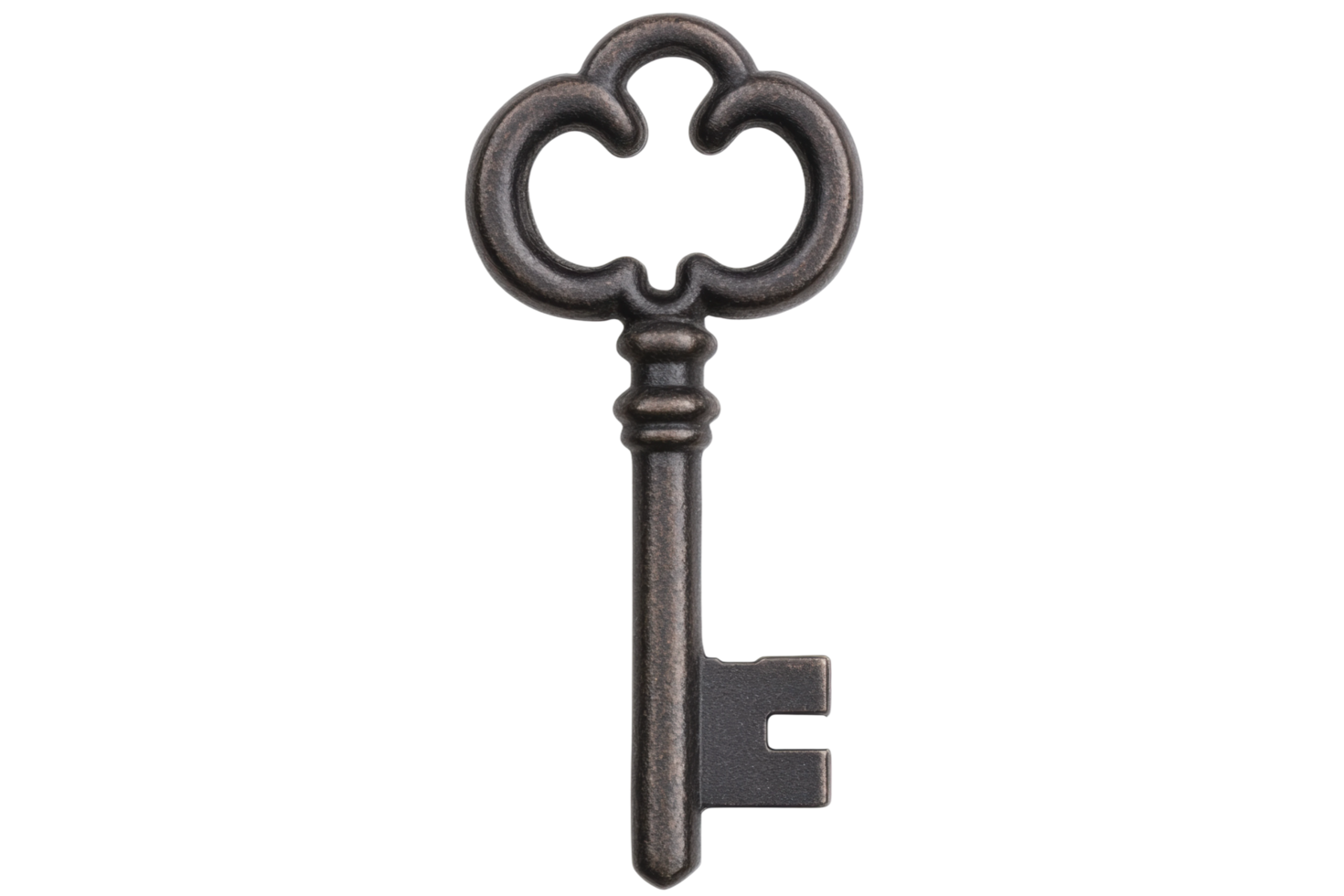 Ornate antique skeleton key with elegant design and iron finish png