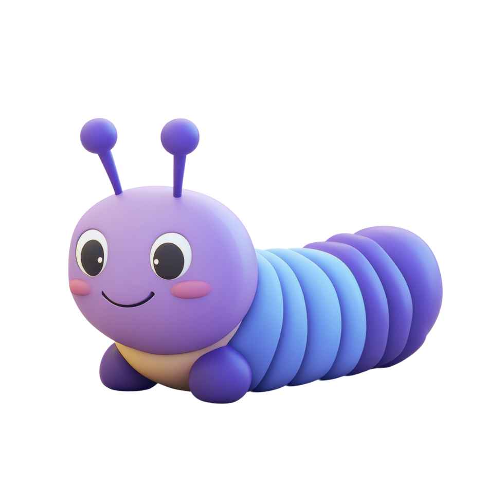 Colorful cartoon caterpillar with antennae and smiling face png