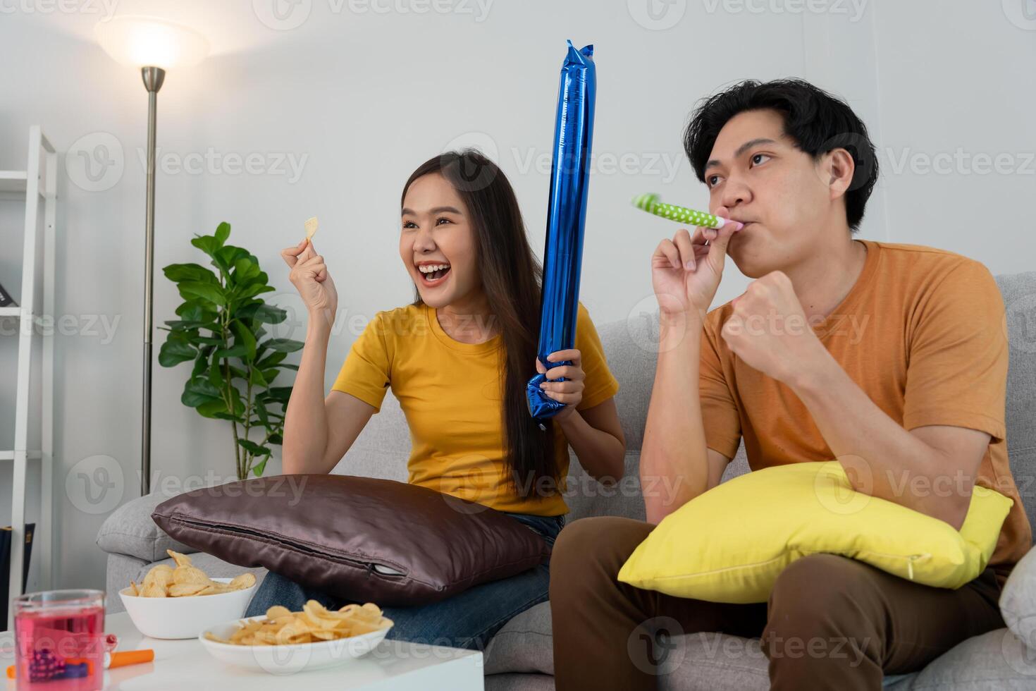 Asian young fun exultant happy fan man cheer up support sport team. crazy and happy male, man raising 2 hands very happy winner of sport, cheerful, cheer up, cheer leader, success, celebrate photo