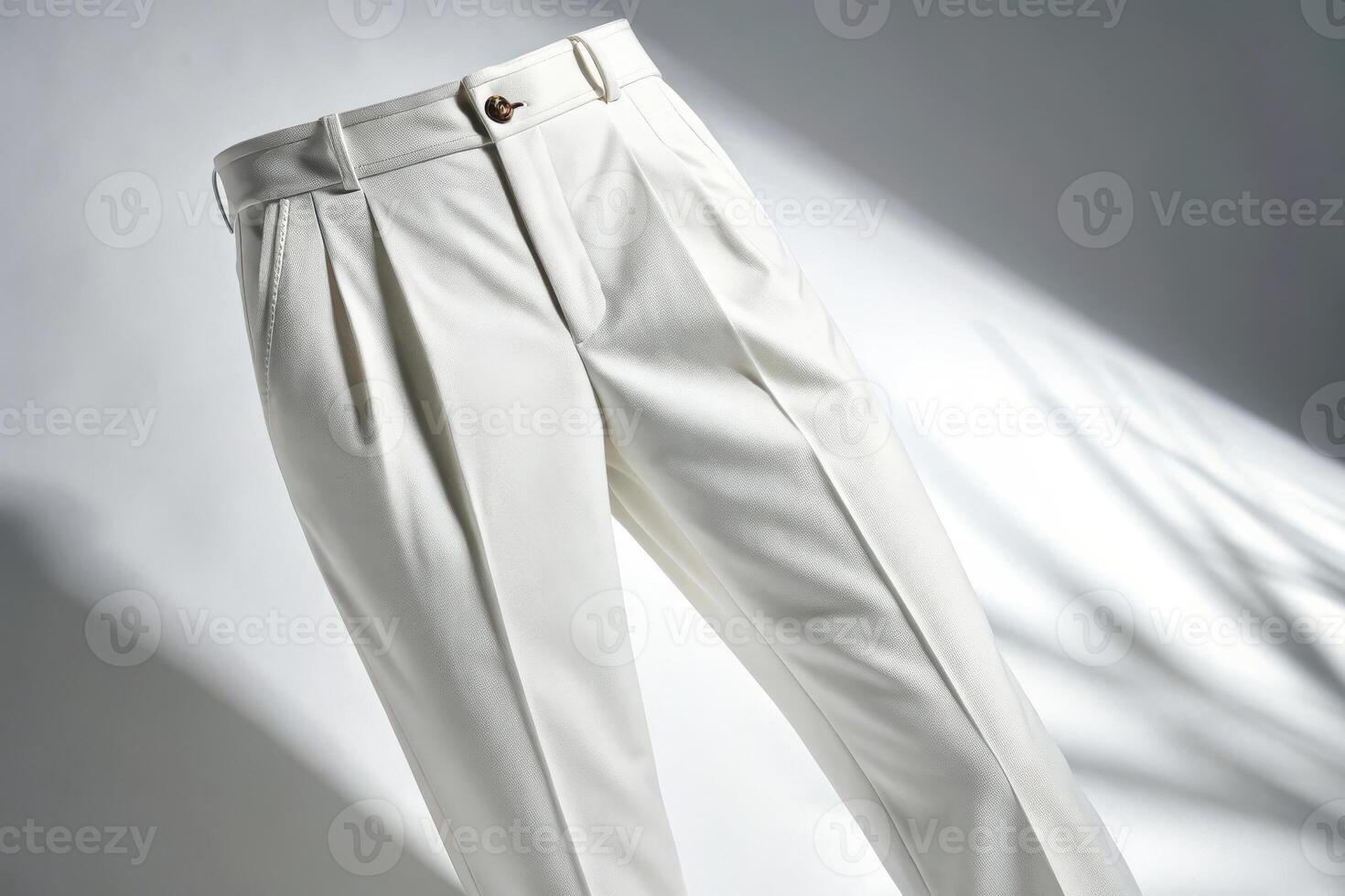 Elegant white dress pants on a light background with shadows creating a modern aesthetic look photo