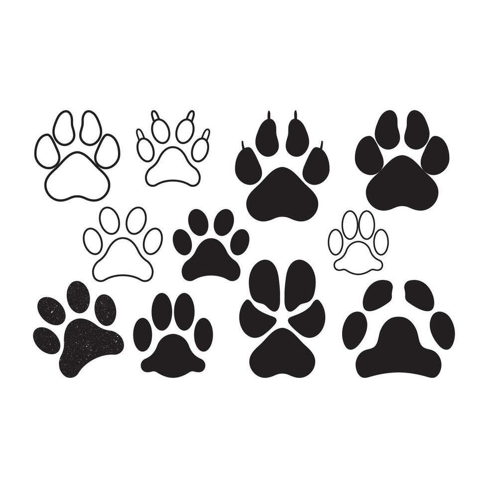 Dog paw, Dog paw bundle, Dog love Outline, paw heart vector