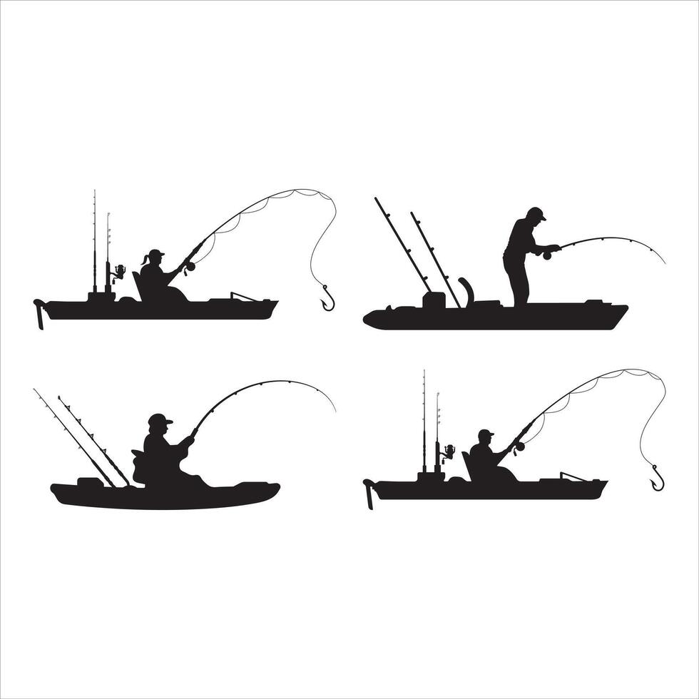 Kayak Fisherman, Kayak Fishing Silhouette vector