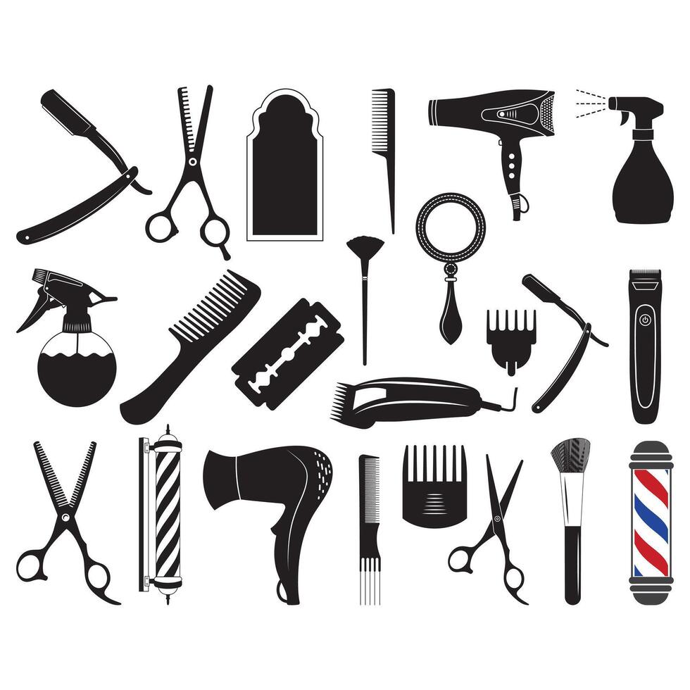 Salon instruments, Hair Stylist Tools, Salon Instruments Silhouette vector