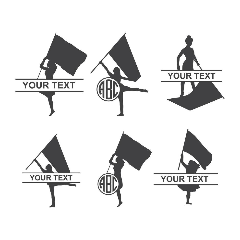 Color Guard Flags, Marching Band Color Guard Split Monogram vector