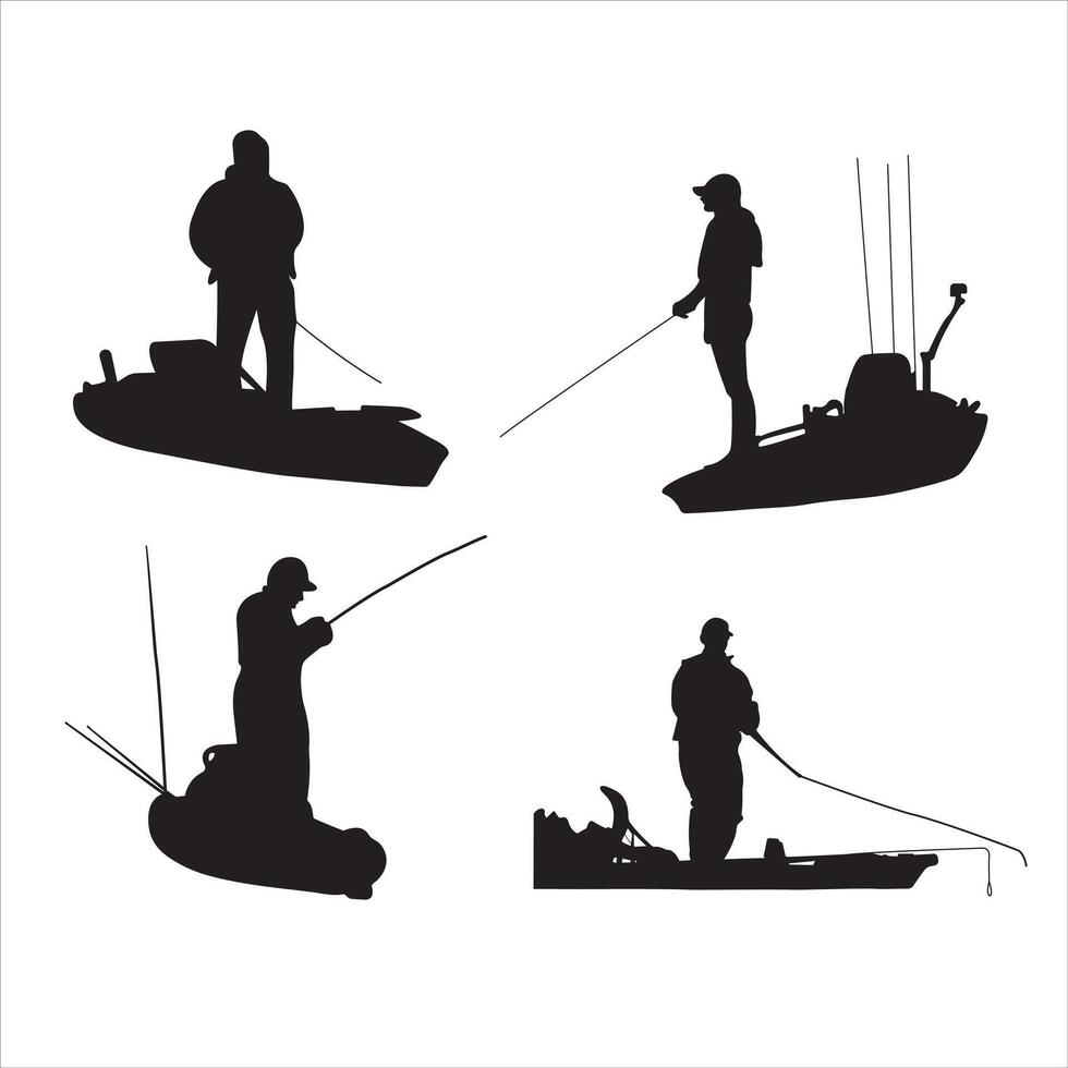 Kayak Fishing, Kayak Fisherman, Kayak Fishing Silhouette vector