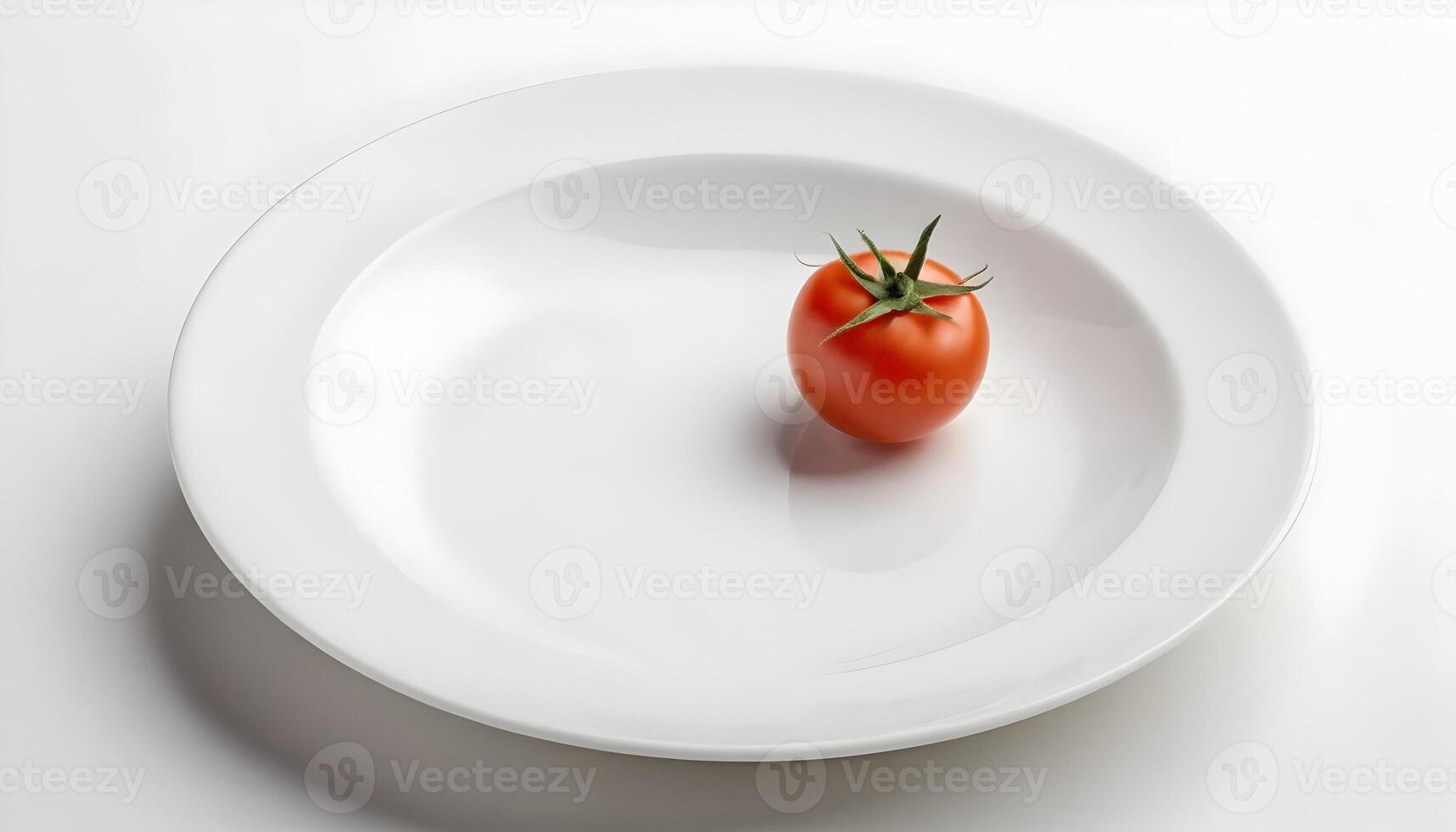 Tomato on White Plate Minimalist Food Still Life Simple Freshness photo
