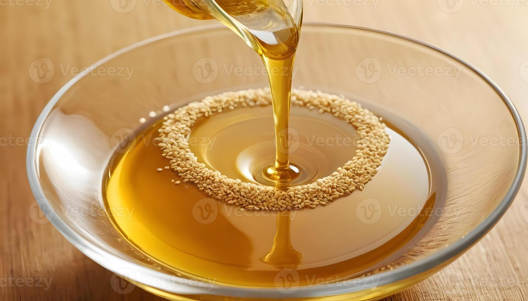 Pouring Oil Into a Bowl with Sesame Seeds Cooking Preparation photo