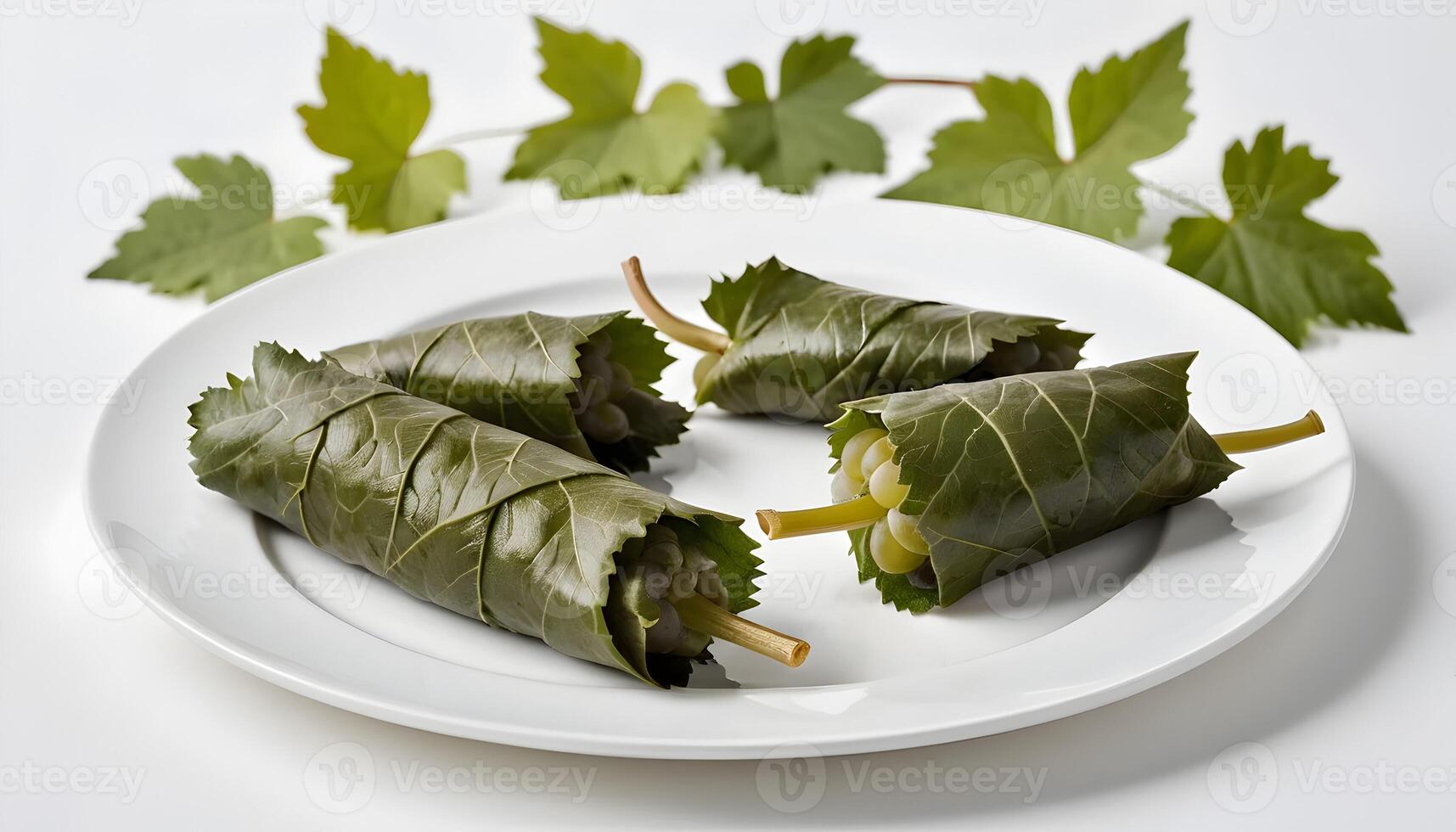 Stuffed Grape Leaves Appetizer on Plate with Vine Accents photo