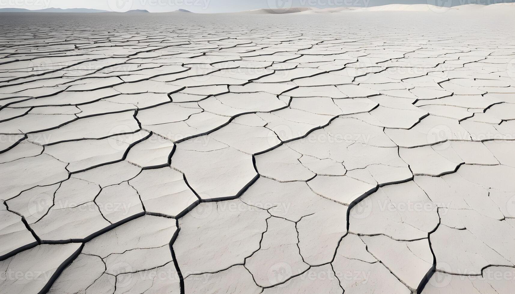 Dry Cracked Earth Texture on Desert Landscape Under Clear Sky photo